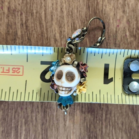 Sugar Skull Flower Sparkly Dangle Earrings - Picture 5 of 9